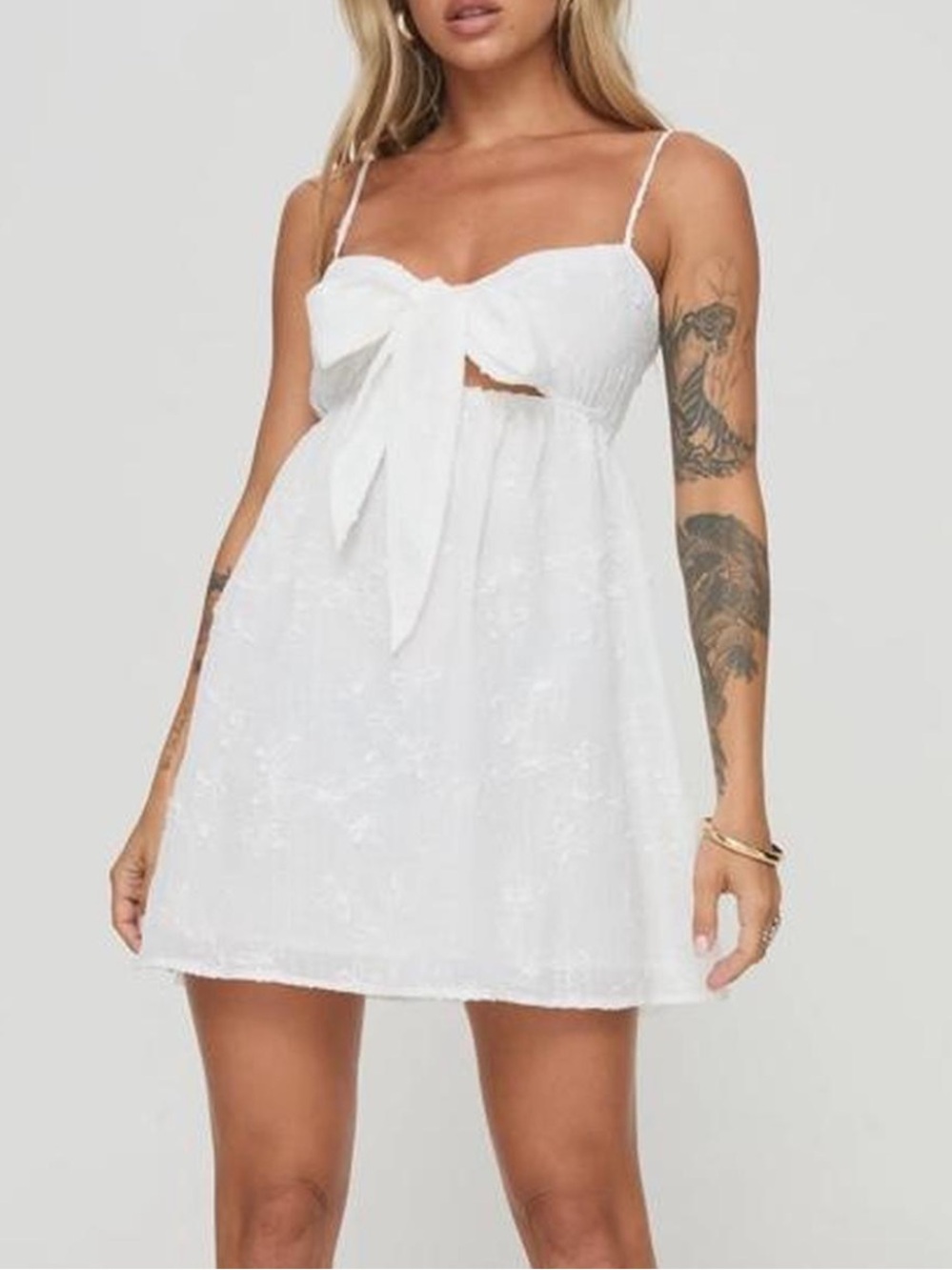 Princess Polly White Tie-Front Spaghetti Strap Mini Dress